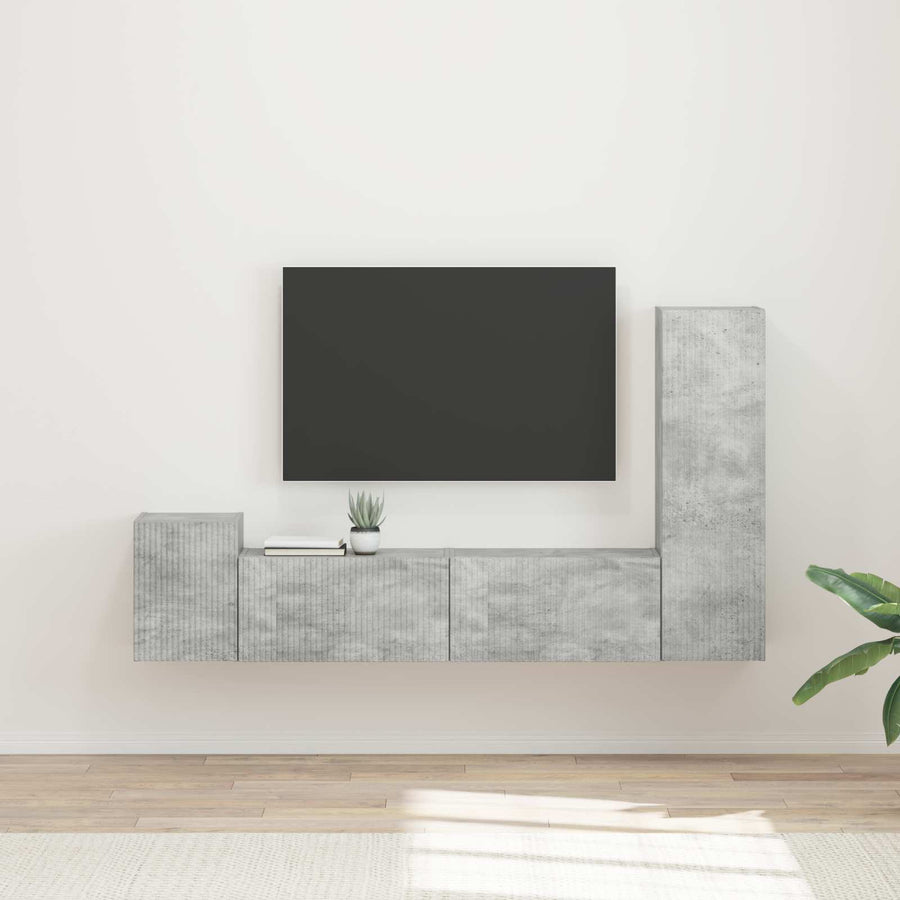 Tv-Meubelset Wandgemonteerd 4 Pcs Beton Grijs Bewerkt Hout Betongrijs