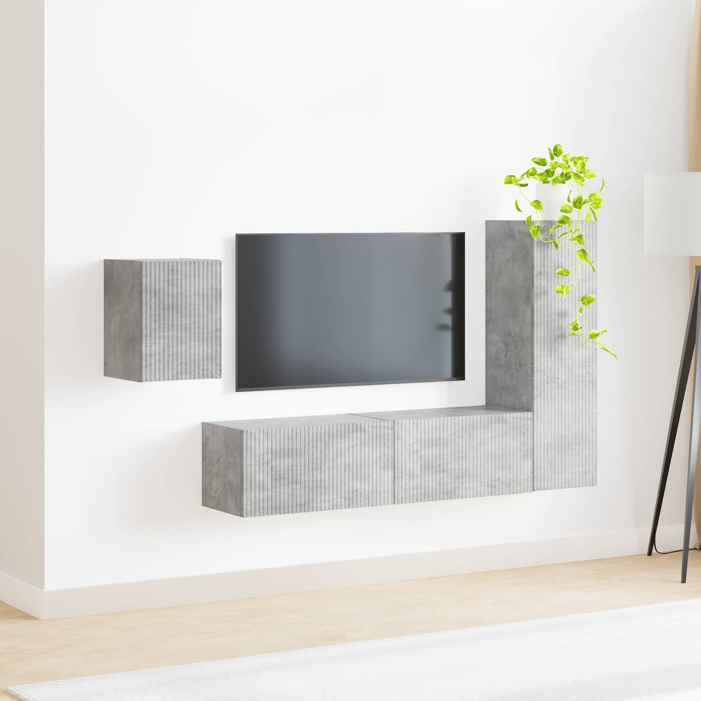 Tv-Meubelset Wandgemonteerd 4 Pcs Beton Grijs Bewerkt Hout Betongrijs