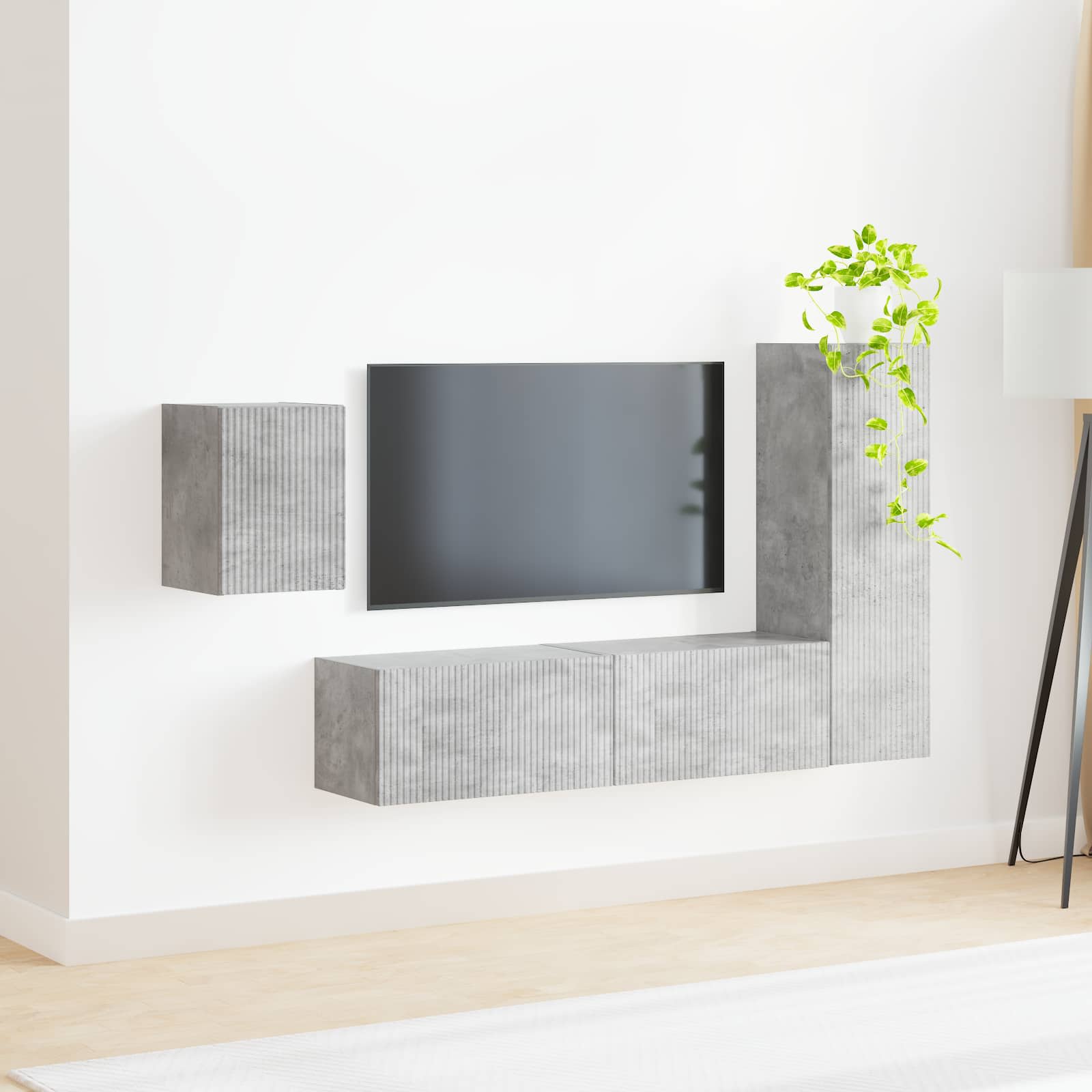 Tv-Meubelset Wandgemonteerd 4 Pcs Beton Grijs Bewerkt Hout Betongrijs