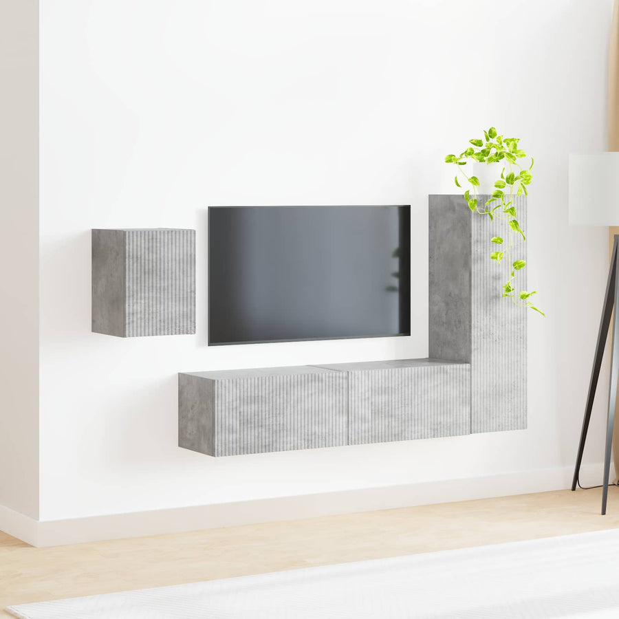Tv-Meubelset Wandgemonteerd 4 Pcs Beton Grijs Bewerkt Hout Betongrijs