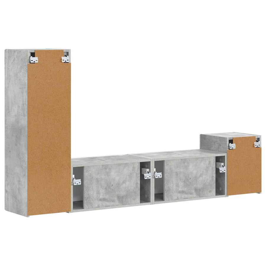 Tv-Meubelset Wandgemonteerd 4 Pcs Beton Grijs Bewerkt Hout Betongrijs