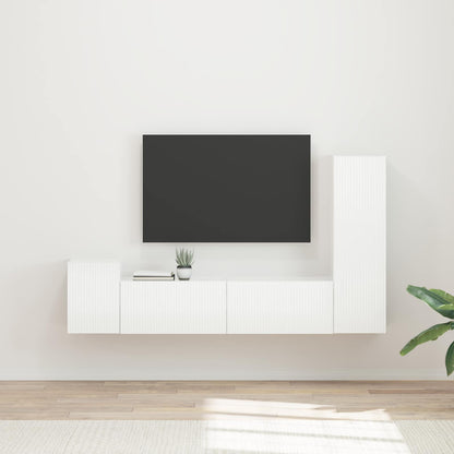 Tv-Meubelset Wandgemonteerd 4 Pcs Bewerkt Hout Hoogglans wit