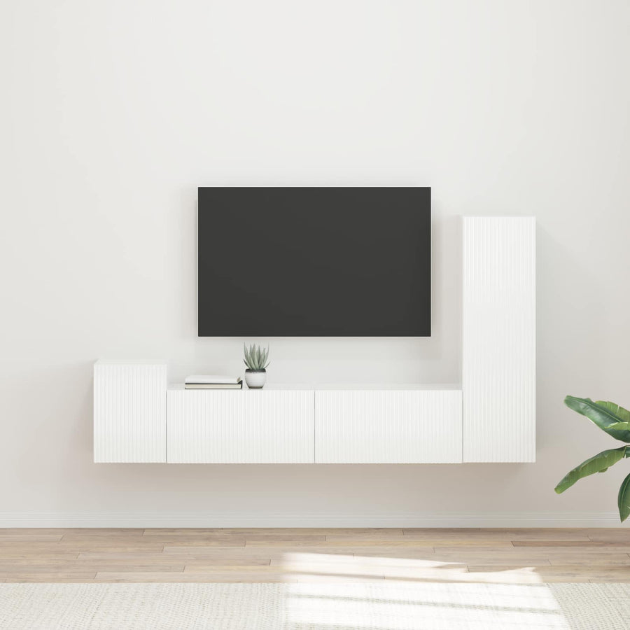 Tv-Meubelset Wandgemonteerd 4 Pcs Bewerkt Hout Hoogglans wit