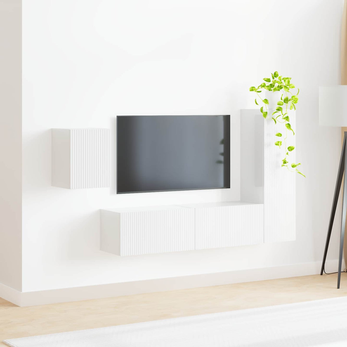 Tv-Meubelset Wandgemonteerd 4 Pcs Bewerkt Hout Hoogglans wit