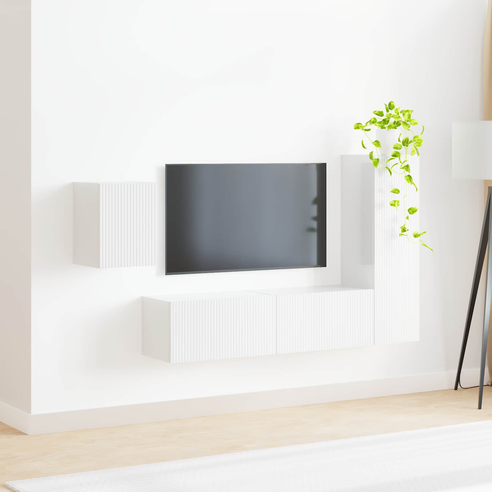 Tv-Meubelset Wandgemonteerd 4 Pcs Bewerkt Hout Hoogglans wit