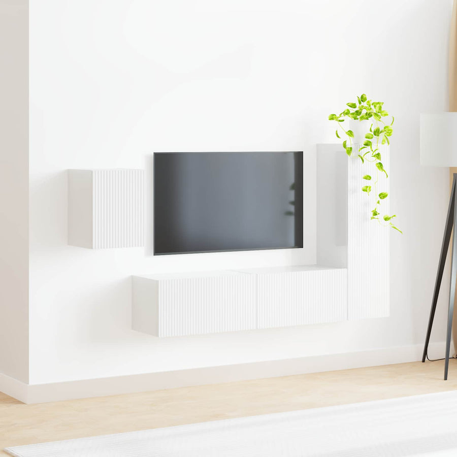 Tv-Meubelset Wandgemonteerd 4 Pcs Bewerkt Hout Hoogglans wit