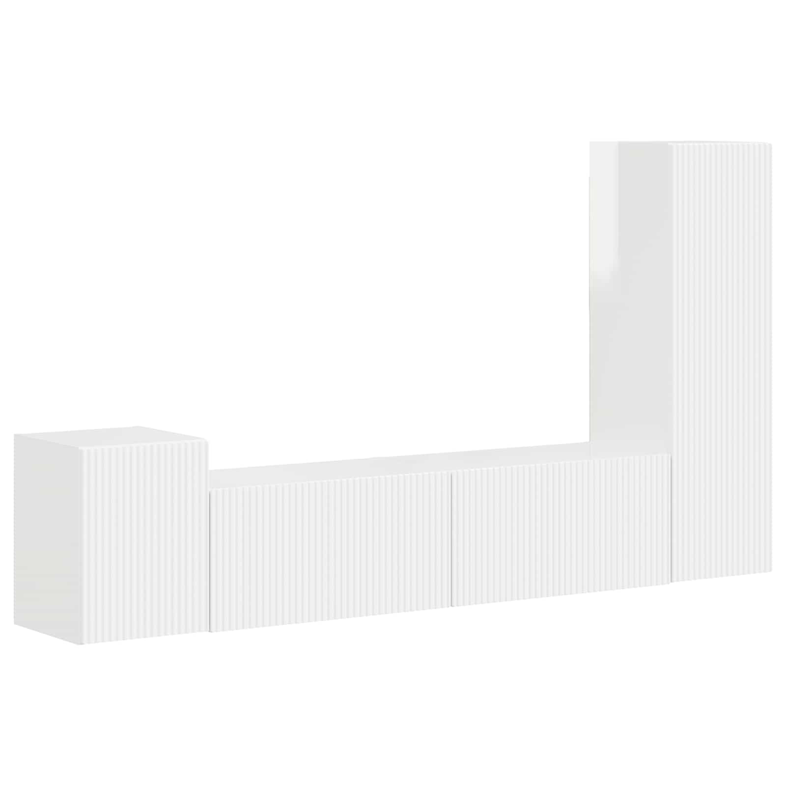 Tv-Meubelset Wandgemonteerd 4 Pcs Bewerkt Hout Hoogglans wit