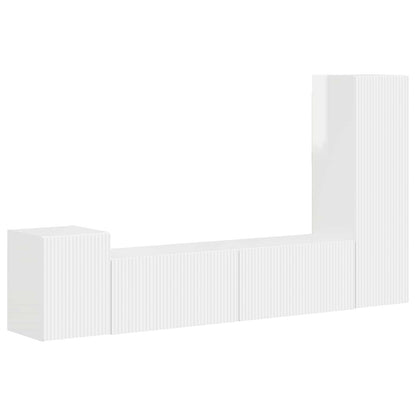 Tv-Meubelset Wandgemonteerd 4 Pcs Bewerkt Hout Hoogglans wit