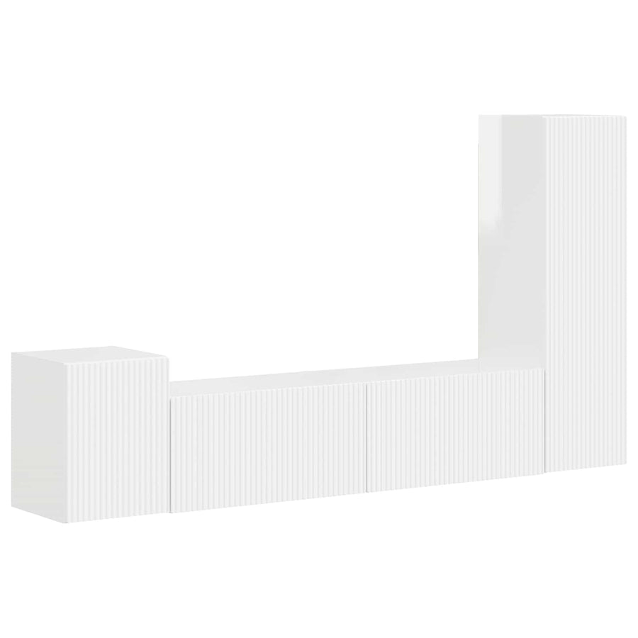 Tv-Meubelset Wandgemonteerd 4 Pcs Bewerkt Hout Hoogglans wit