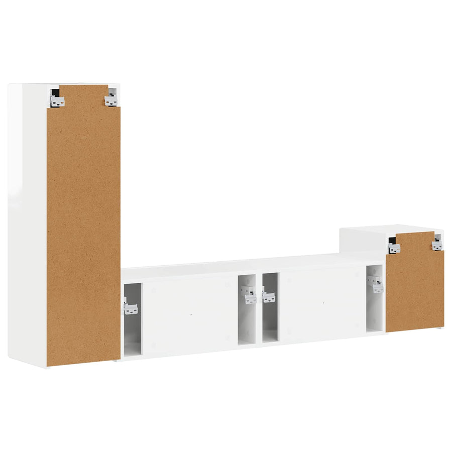 Tv-Meubelset Wandgemonteerd 4 Pcs Bewerkt Hout Hoogglans wit