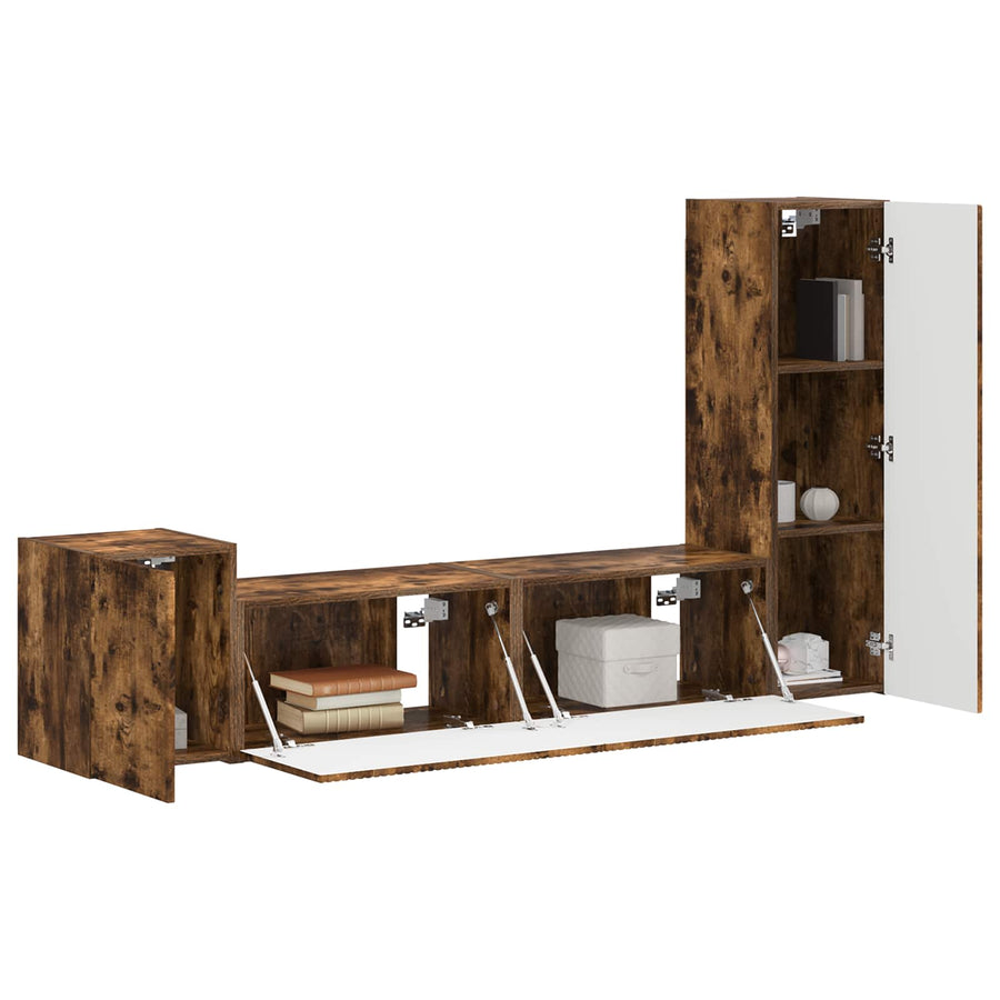 Tv-Meubelset Wandgemonteerd 4 Pcs Bewerkt Hout Gerookt eiken