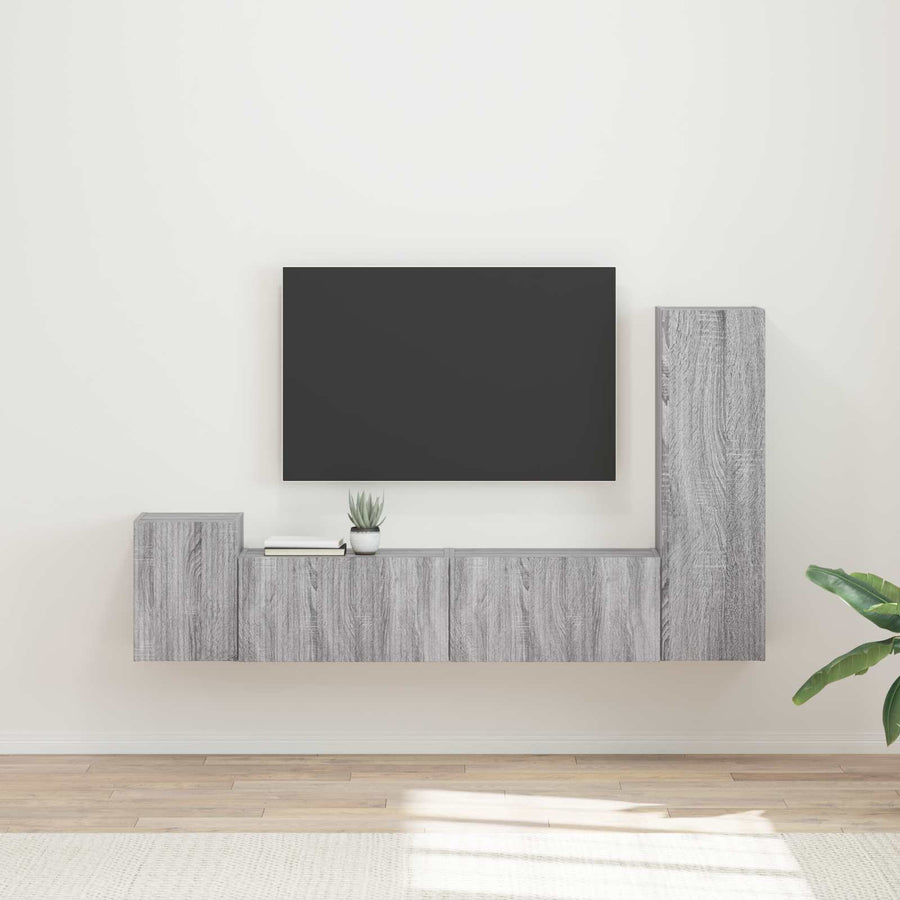 Tv-Meubelset Wandgemonteerd 4 Pcs Bewerkt Hout Grijs sonoma