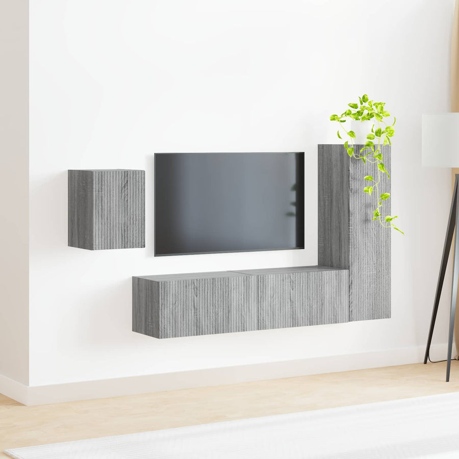 Tv-Meubelset Wandgemonteerd 4 Pcs Bewerkt Hout Grijs sonoma