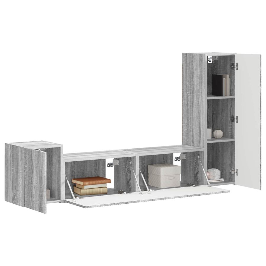 Tv-Meubelset Wandgemonteerd 4 Pcs Bewerkt Hout Grijs sonoma