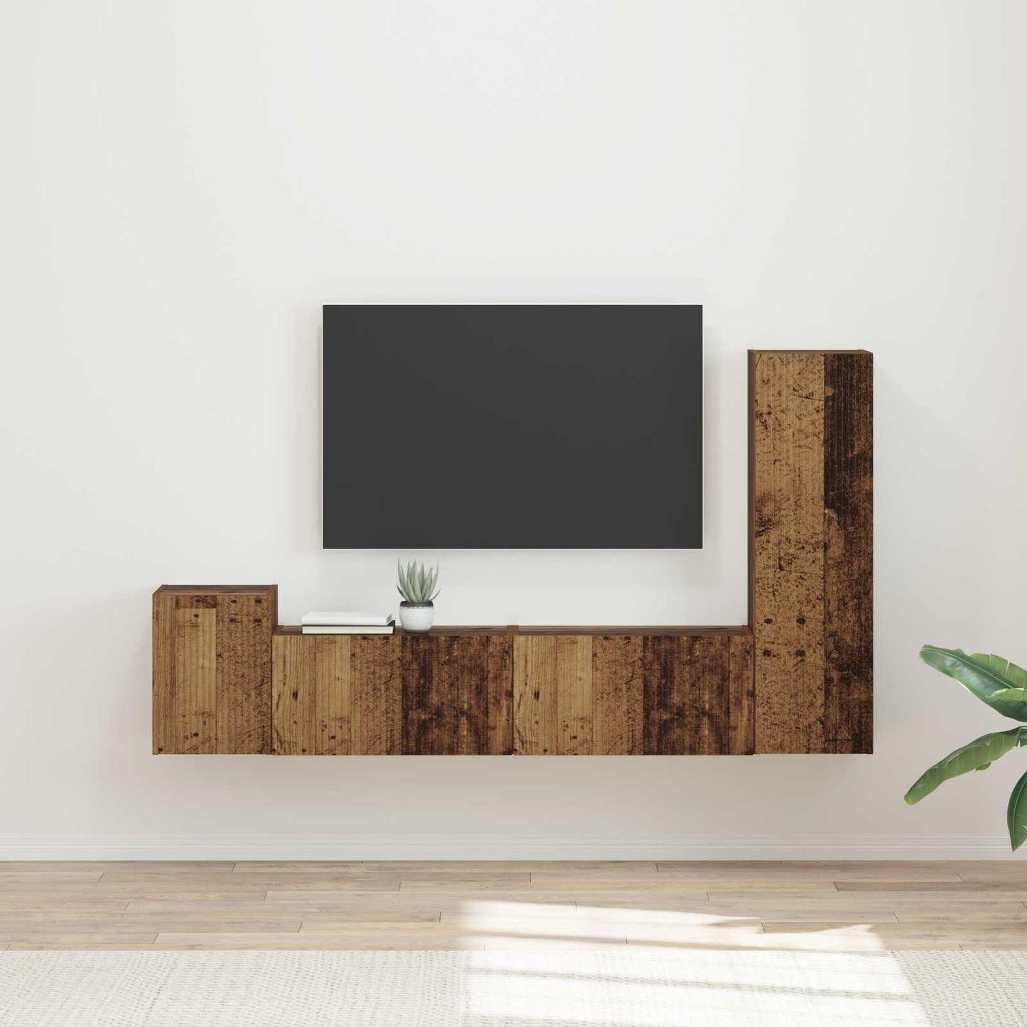Tv-Meubelset Wandgemonteerd 4 Pcs Oudhout Bewerkt Hout Oud hout