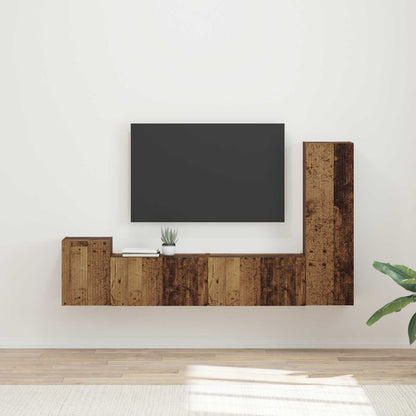 Tv-Meubelset Wandgemonteerd 4 Pcs Oudhout Bewerkt Hout Oud hout