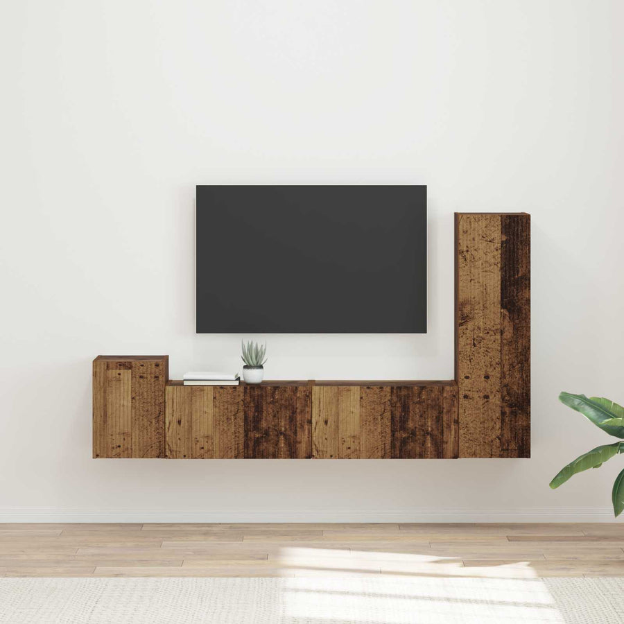 Tv-Meubelset Wandgemonteerd 4 Pcs Oudhout Bewerkt Hout Oud hout