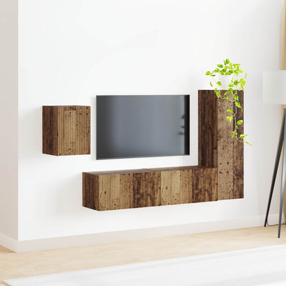 Tv-Meubelset Wandgemonteerd 4 Pcs Oudhout Bewerkt Hout Oud hout
