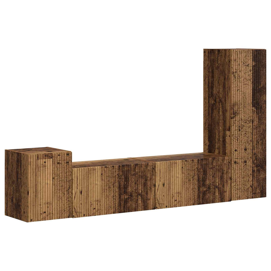 Tv-Meubelset Wandgemonteerd 4 Pcs Oudhout Bewerkt Hout Oud hout