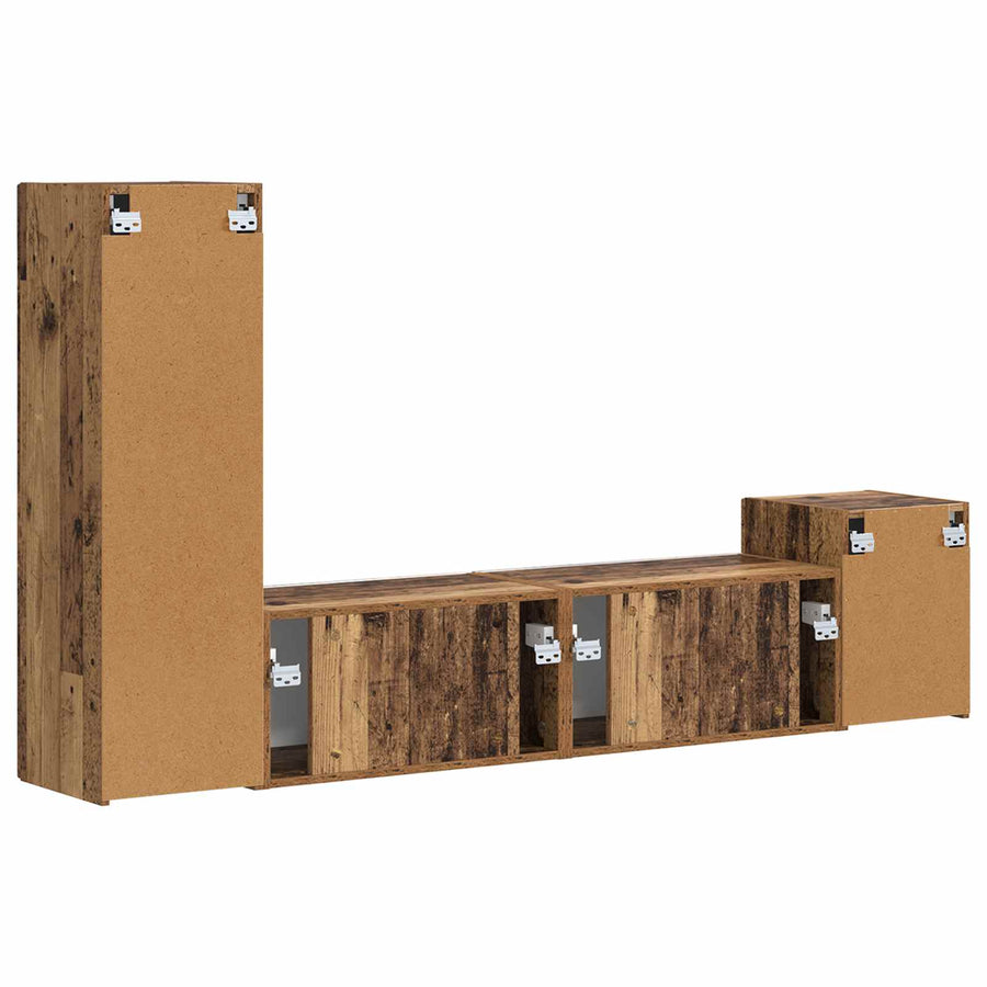 Tv-Meubelset Wandgemonteerd 4 Pcs Oudhout Bewerkt Hout Oud hout