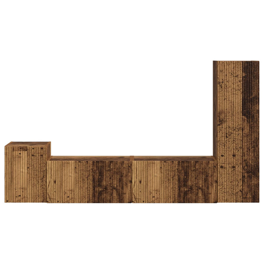 Tv-Meubelset Wandgemonteerd 4 Pcs Oudhout Bewerkt Hout Oud hout