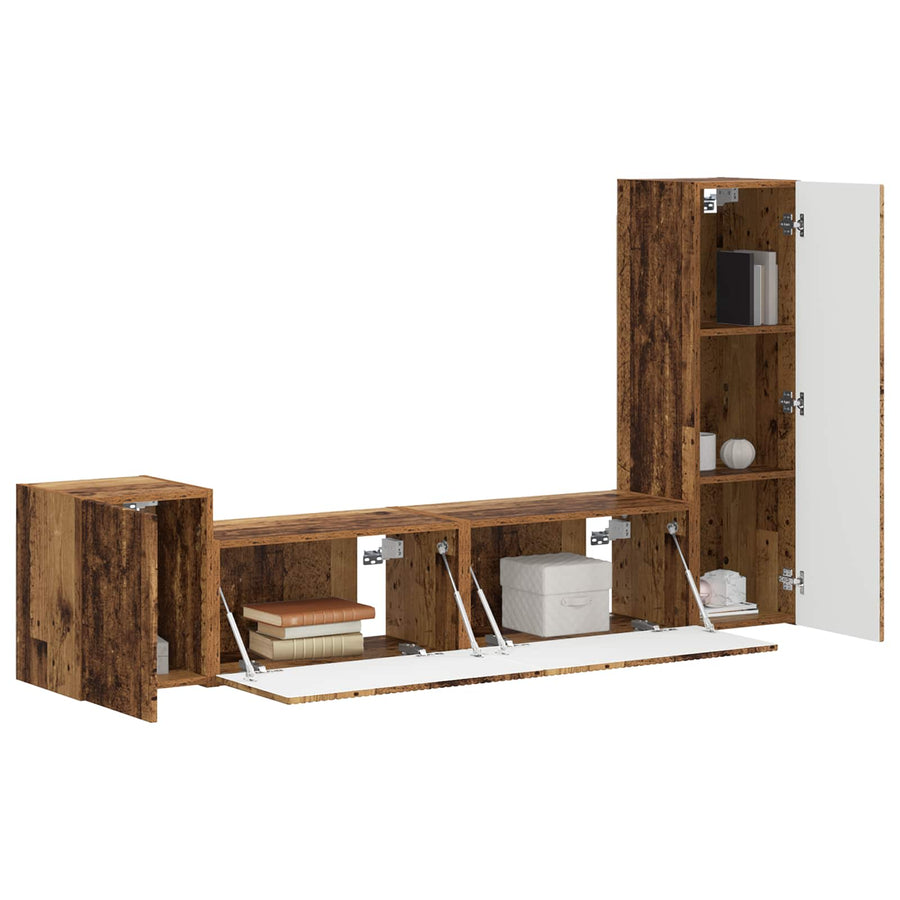 Tv-Meubelset Wandgemonteerd 4 Pcs Oudhout Bewerkt Hout Oud hout