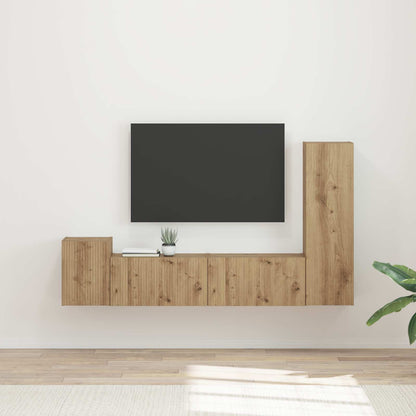 Tv-Meubelset Wandgemonteerd 4 Pcs Artisan Eiken Bewerkt Hout artisanaal eikenkleurig