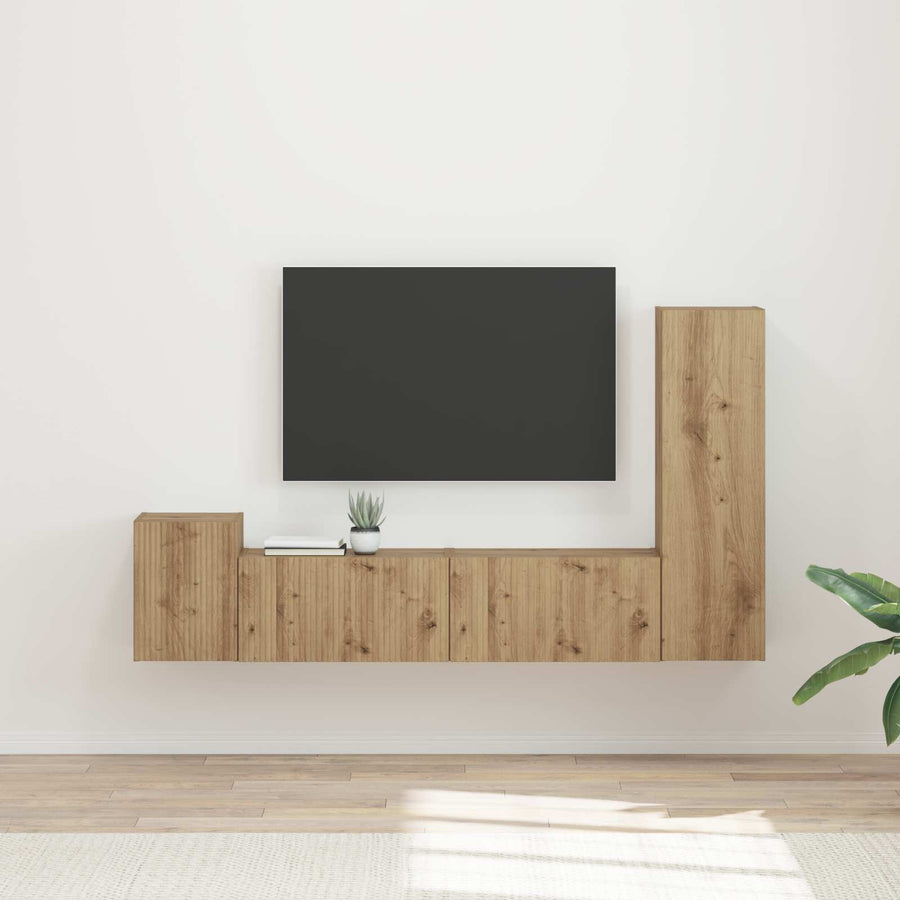 Tv-Meubelset Wandgemonteerd 4 Pcs Artisan Eiken Bewerkt Hout artisanaal eikenkleurig