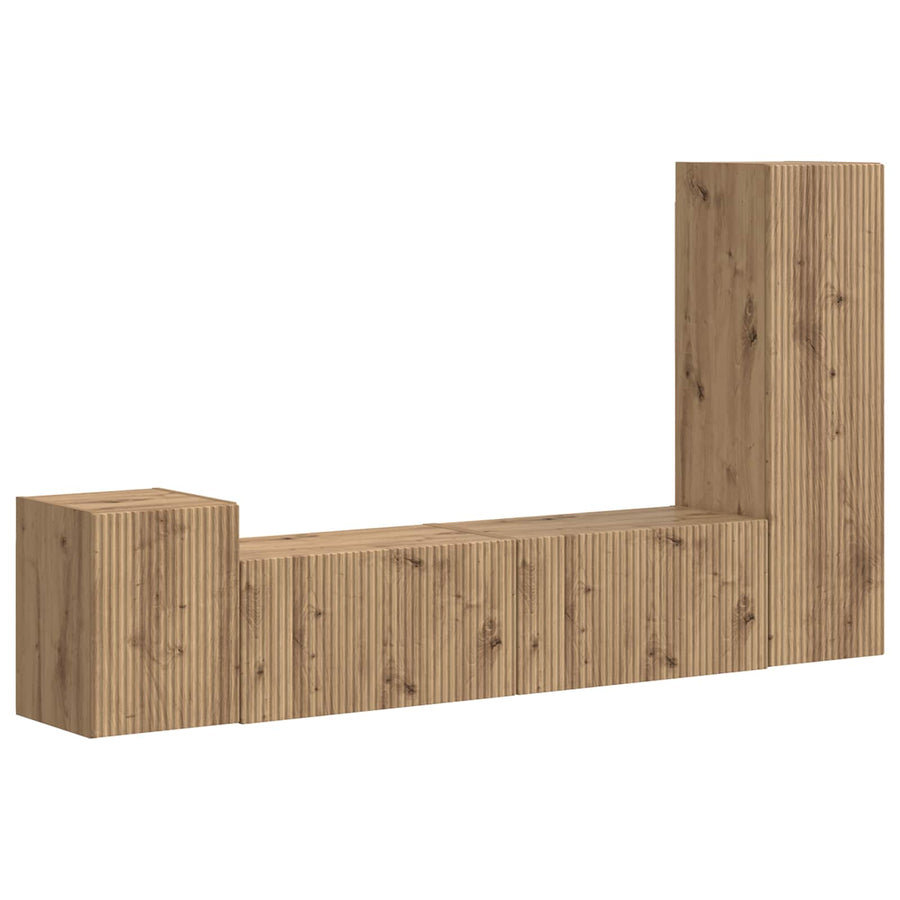 Tv-Meubelset Wandgemonteerd 4 Pcs Artisan Eiken Bewerkt Hout artisanaal eikenkleurig