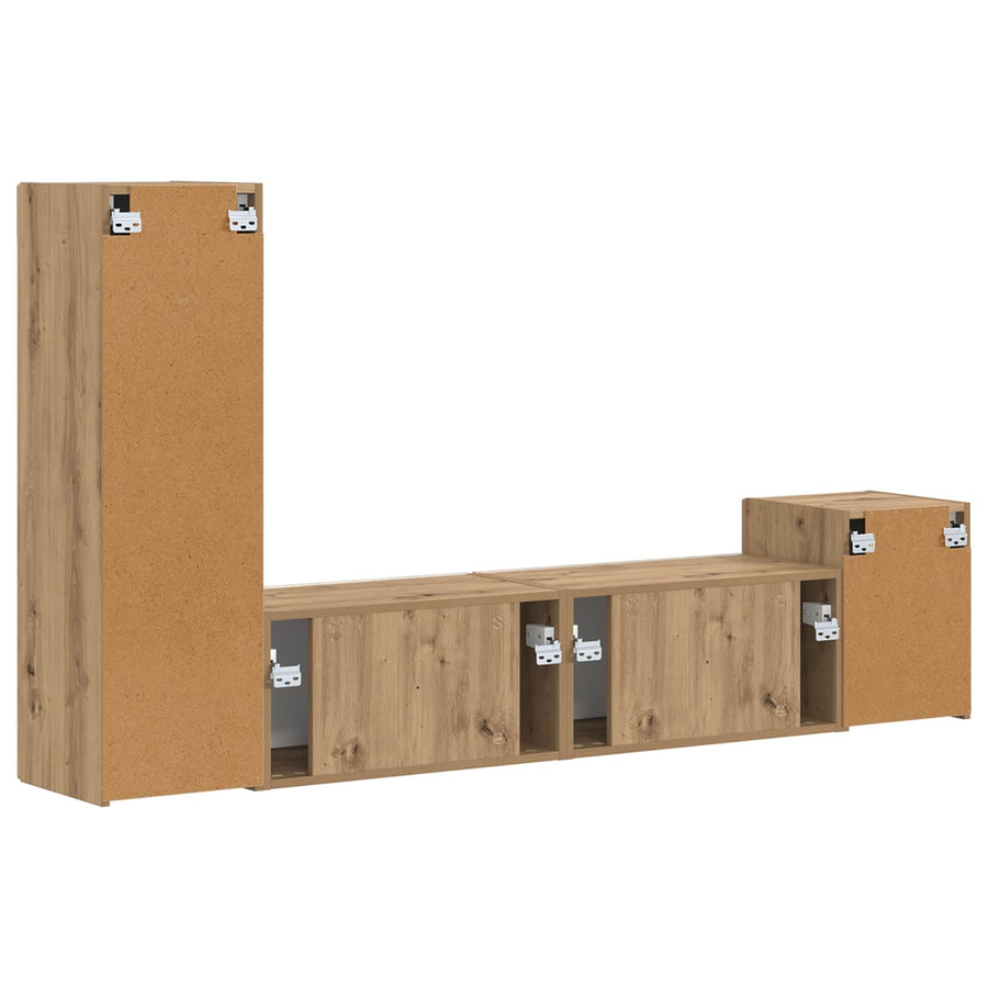 Tv-Meubelset Wandgemonteerd 4 Pcs Artisan Eiken Bewerkt Hout artisanaal eikenkleurig