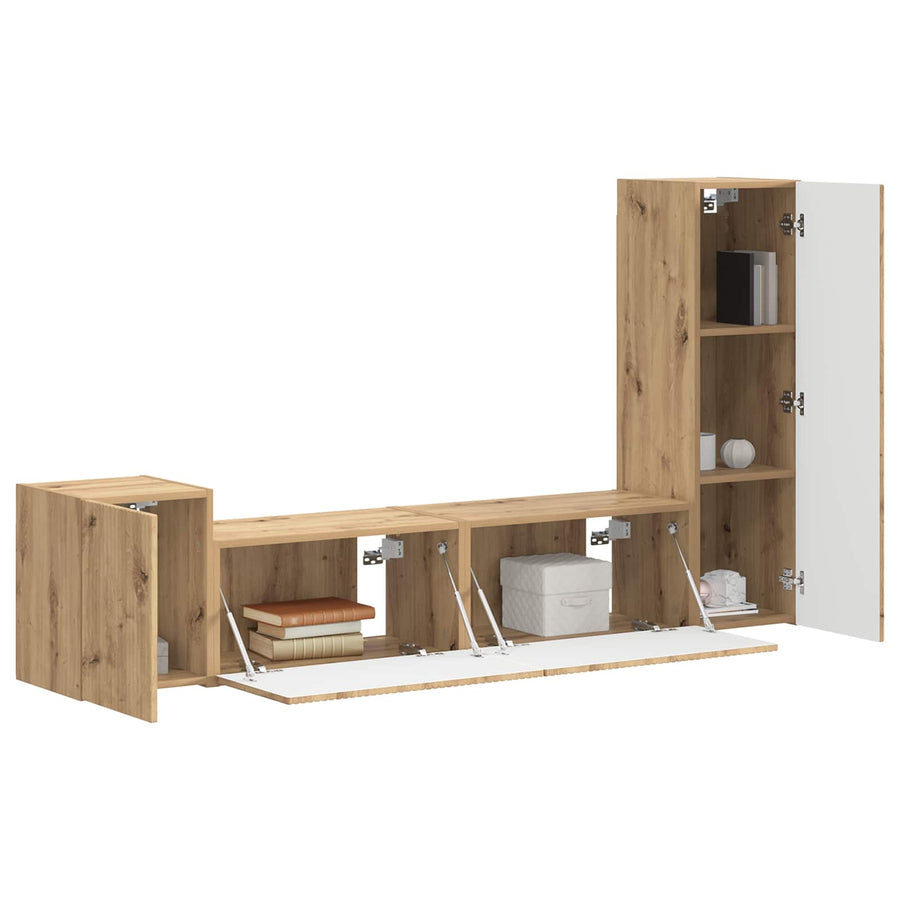 Tv-Meubelset Wandgemonteerd 4 Pcs Artisan Eiken Bewerkt Hout artisanaal eikenkleurig