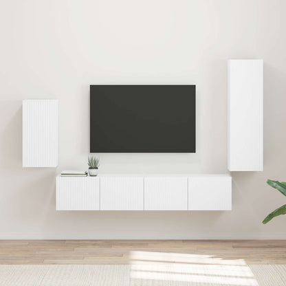 Tv-Meubelset Wandgemonteerd 3 Pcs Bewerkt Hout Wit