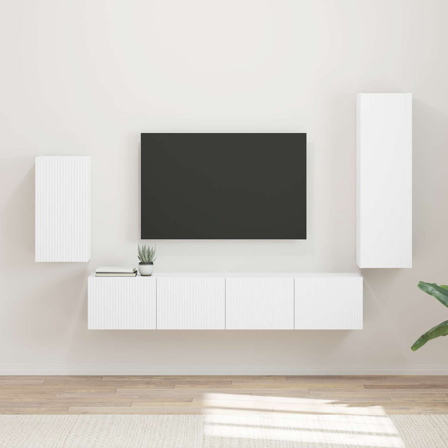 Tv-Meubelset Wandgemonteerd 3 Pcs Bewerkt Hout Wit