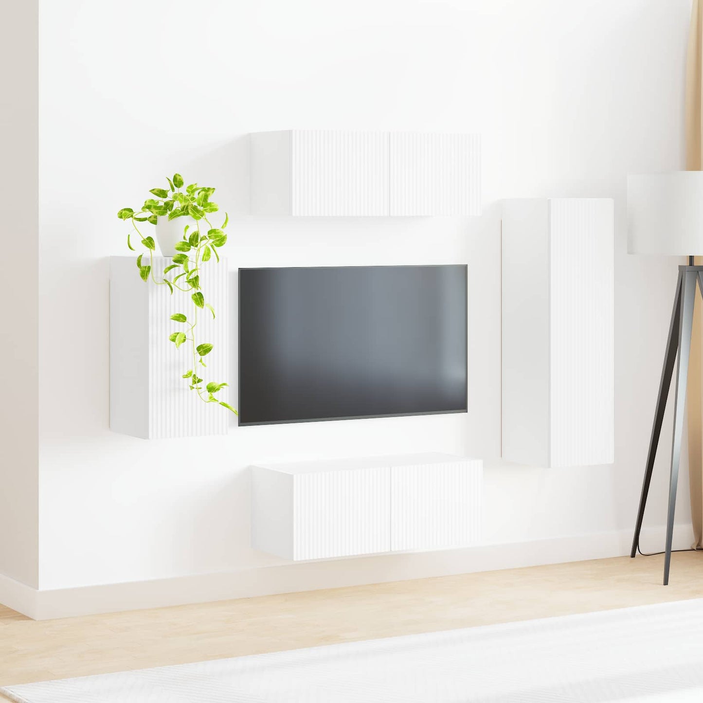Tv-Meubelset Wandgemonteerd 3 Pcs Bewerkt Hout Wit