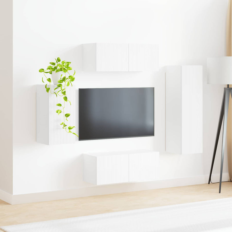 Tv-Meubelset Wandgemonteerd 3 Pcs Bewerkt Hout Wit