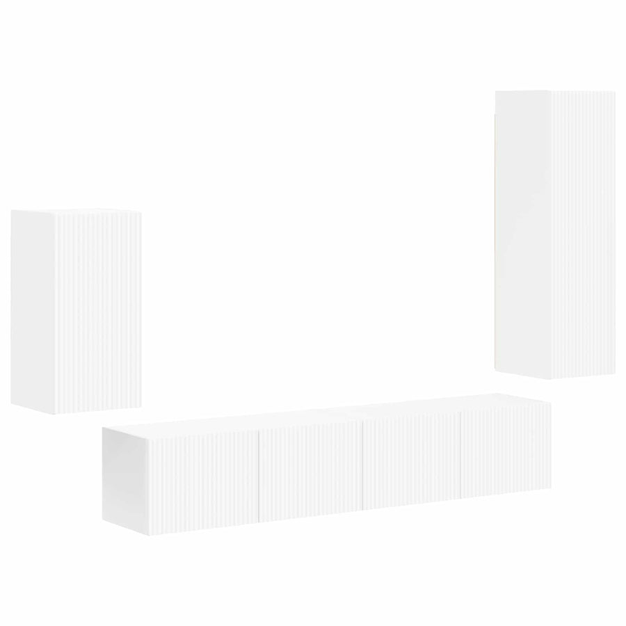 Tv-Meubelset Wandgemonteerd 3 Pcs Bewerkt Hout Wit