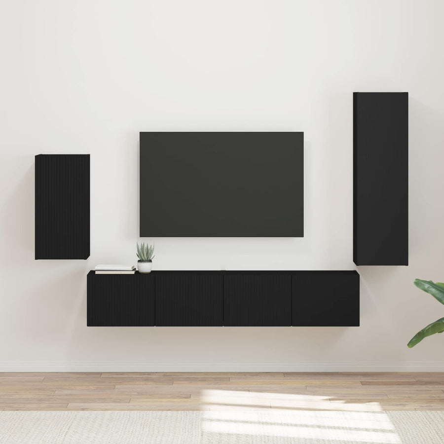 Tv-Meubelset Wandgemonteerd 3 Pcs Bewerkt Hout Zwart