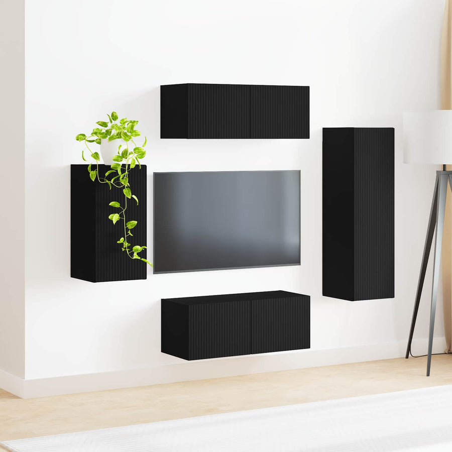 Tv-Meubelset Wandgemonteerd 3 Pcs Bewerkt Hout Zwart