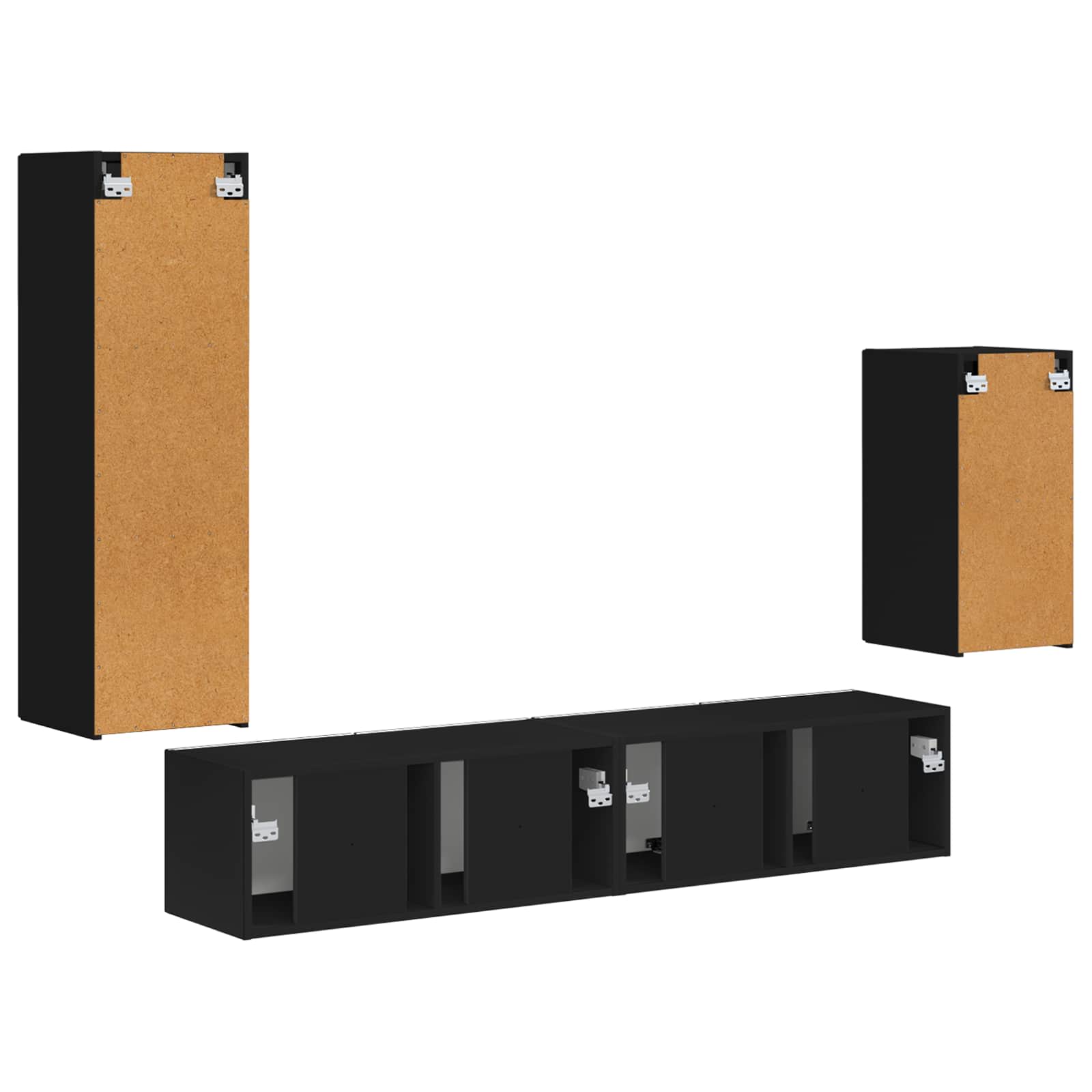 Tv-Meubelset Wandgemonteerd 3 Pcs Bewerkt Hout Zwart