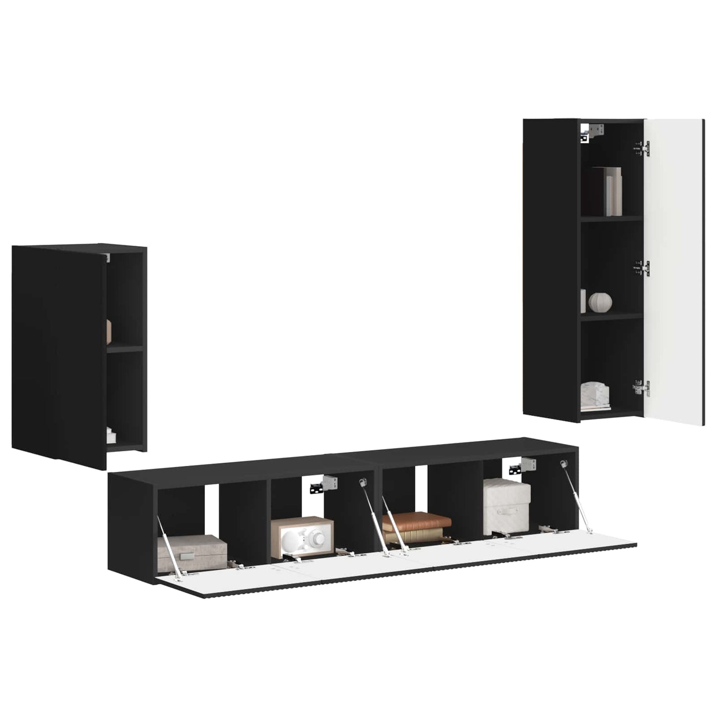 Tv-Meubelset Wandgemonteerd 3 Pcs Bewerkt Hout Zwart