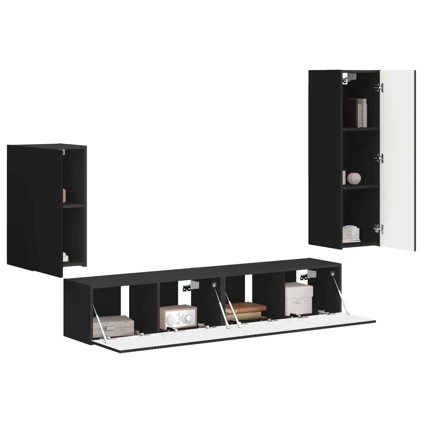 Tv-Meubelset Wandgemonteerd 3 Pcs Bewerkt Hout Zwart