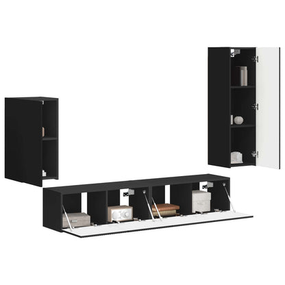 Tv-Meubelset Wandgemonteerd 3 Pcs Bewerkt Hout Zwart