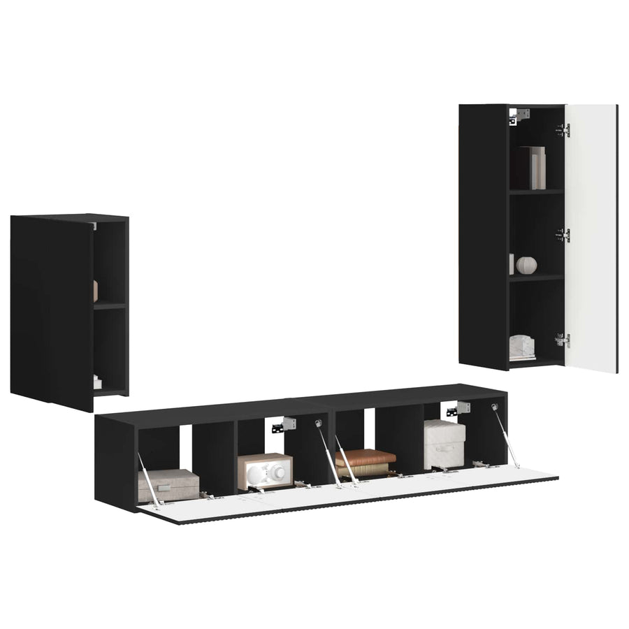 Tv-Meubelset Wandgemonteerd 3 Pcs Bewerkt Hout Zwart