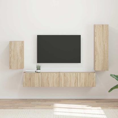 Tv-Meubelset Wandgemonteerd 3 Pcs Bewerkt Hout Sonoma eiken
