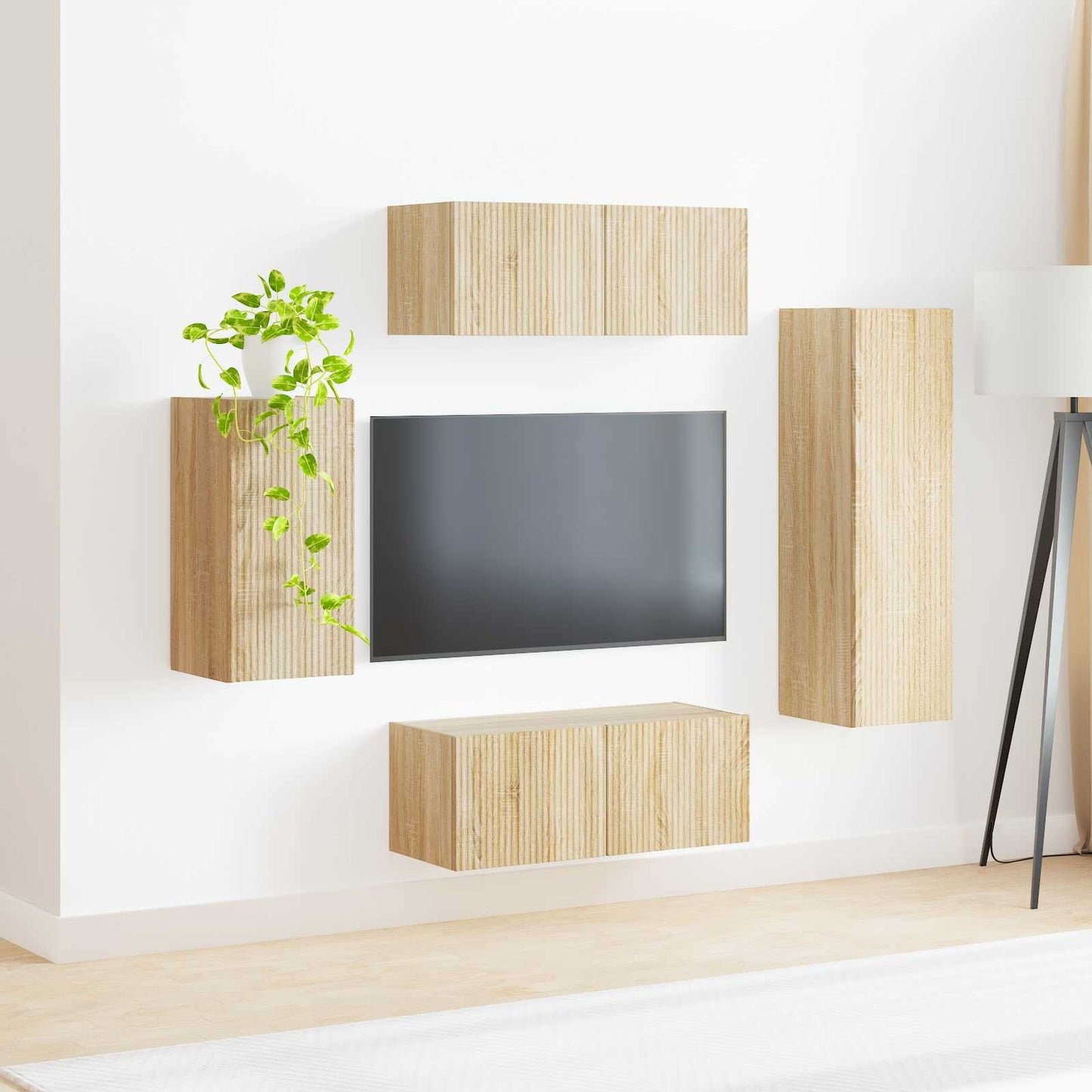 Tv-Meubelset Wandgemonteerd 3 Pcs Bewerkt Hout Sonoma eiken
