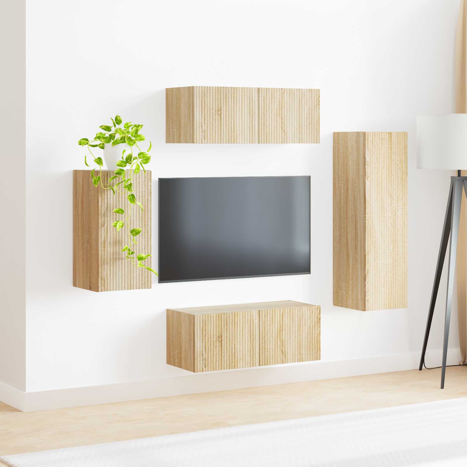 Tv-Meubelset Wandgemonteerd 3 Pcs Bewerkt Hout Sonoma eiken