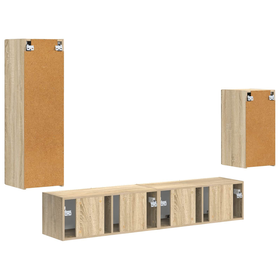 Tv-Meubelset Wandgemonteerd 3 Pcs Bewerkt Hout Sonoma eiken