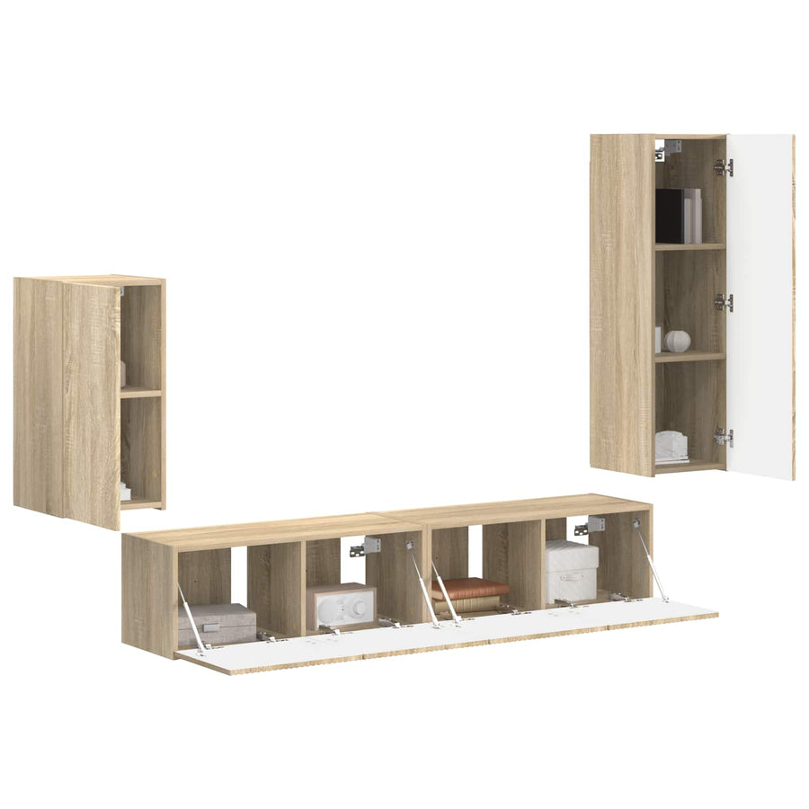 Tv-Meubelset Wandgemonteerd 3 Pcs Bewerkt Hout Sonoma eiken