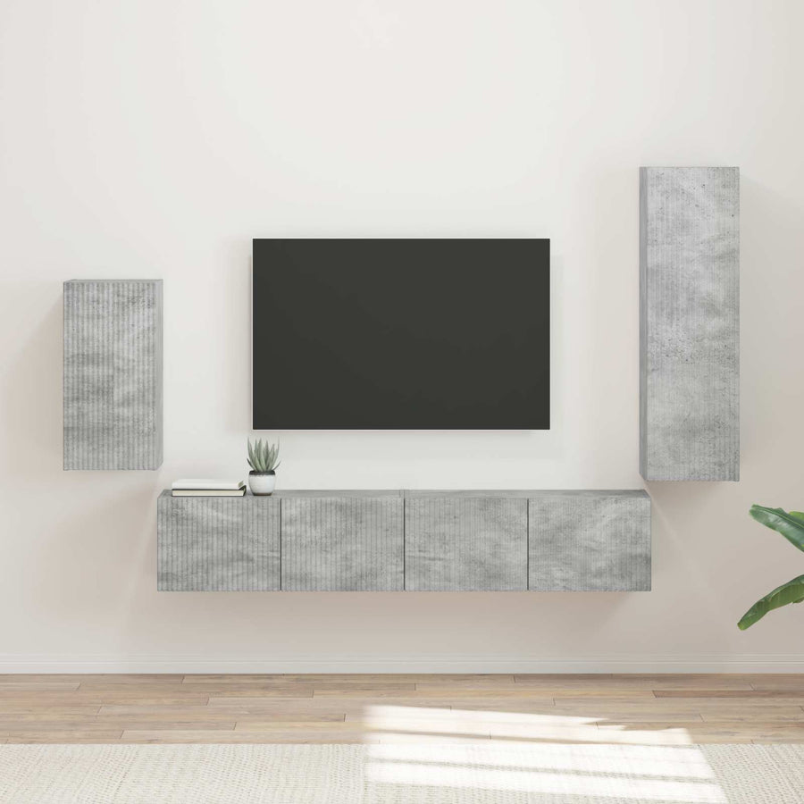 Tv-Meubelset Wandgemonteerd 3 Pcs Beton Grijs Bewerkt Hout Betongrijs