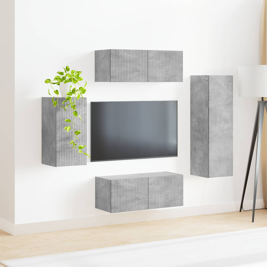 Tv-Meubelset Wandgemonteerd 3 Pcs Beton Grijs Bewerkt Hout Betongrijs